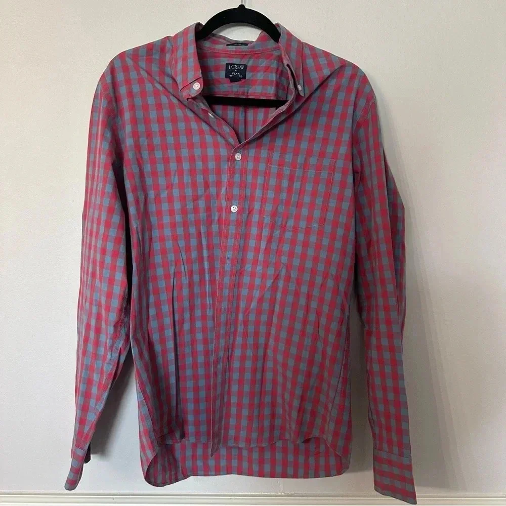 J. Crew Slim Flex Wash Men’s Long Sleeve Casual Plaid Button Down Shirt Sz M GUC